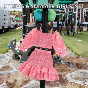 Completo Casual Estivo Primaverile per Bambine, Nuovo Set Alla Moda con Gonna a Maniche Lunghe con Volant e Pantaloncini in Cotone - Product Image 3