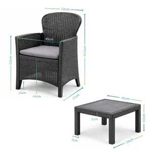 Ensemble salon de jardin en rotin tressé, 2 fauteuils, table basse avec coussins, modèle Akita - Product Image 2