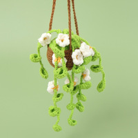 Haute qualité multicolore laine tricoté Crochet feuilles plante en pot suspendu panier ornement transfrontalier pour voiture pendentif