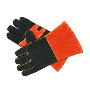 Guantes de barbacoa resistentes al calor y al agua, de piel de vaca, color naranja y negro, con protección reforzada para la palma y el pulgar - Product Image 1