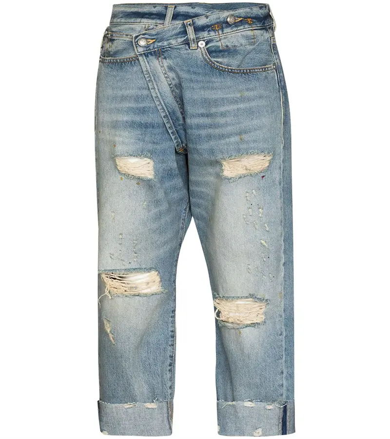 Mode Mädchen Damen Trendy gewaschene Loose Fit kurze Jeans für Frauen maßge schneiderte Crossover Distressed-Finish hohe Taille gerade