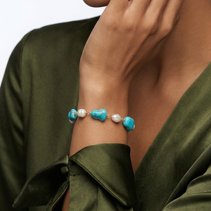 Rinntin MPB16 <span class=keywords><strong>Bracciale</strong></span> Artigianale <span class=keywords><strong>in</strong></span> Argento Sterling 925 con <span class=keywords><strong>Perle</strong></span> d'Acqua Dolce e Turchese, <span class=keywords><strong>Bracciale</strong></span> Regolabile con Charm per Donne - Product Image 2