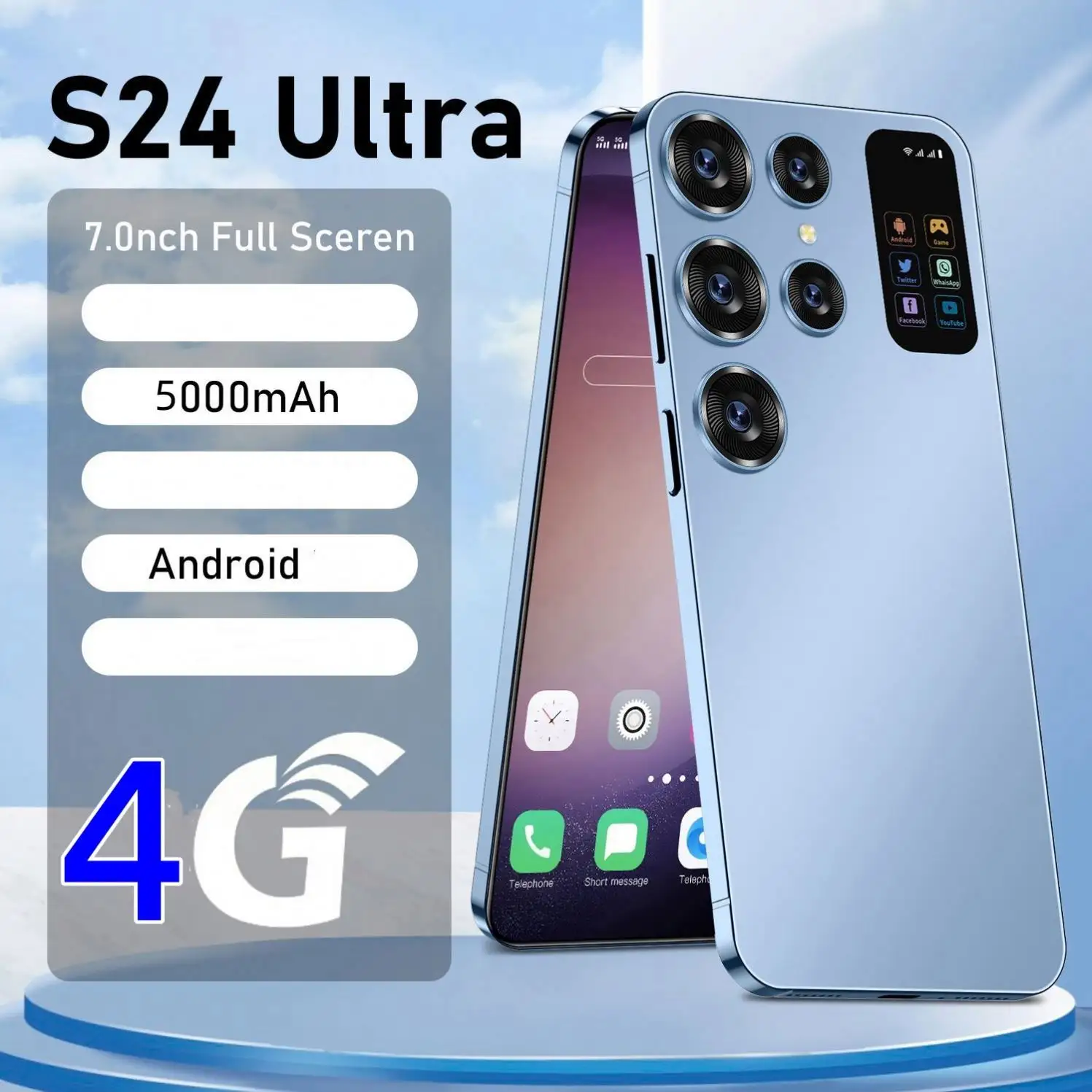 HIgh Smartphone 4G S24 Ultra 7.3 inch Full Screen Android 11 Mobile Phones Ture Storage 32GB/64GB/128GB s24 ultra phone