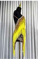 Vestido de Baile Latino con Estampado de Leopardo para Mujer, con Flecos y Pedrería, Traje de Actuación, Vestido de Competición de Baile de Salón