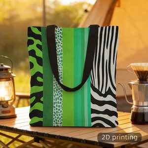 Sac fourre-tout imprimé 2D, imprimé animal, vert, noir, motif, rayures zébrées, réutilisable, sac à bandoulière élégant, sac fourre-tout, sac de courses - Product Image 6
