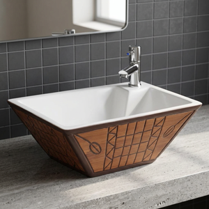 Vasque rectangulaire en céramique artisanale de style moderne ivoire, à poser sur comptoir, pour salle de bain, villa, hôpital - Product Image 4