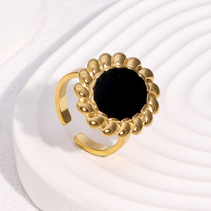 Nouvelles bagues ouvertes de luxe en acier inoxydable, étanches et inaltérables, au design tournesol unique avec effet goutte d'huile, plaqué or 18 carats, haut de gamme, faites à la <span class=keywords><strong>main</strong></span> - Product Image 3