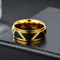 Bague pour homme élégante en acier inoxydable Bague de couple classique en or noir bicolore Cadeau d'anniversaire de mariage