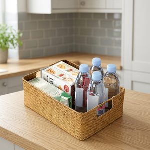 Natural Seagrass <b>Storage</b> <b>Basket</b> Rectangle With Handles For Sundries Organization Simple Style - Product Image 2