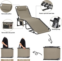 PIOEN Chaise Longue Pliante Chaise Longue Réglable 5 Positions Portable Heavy Duty Camping Chaise Longue Inclinable avec Oreiller, Beige