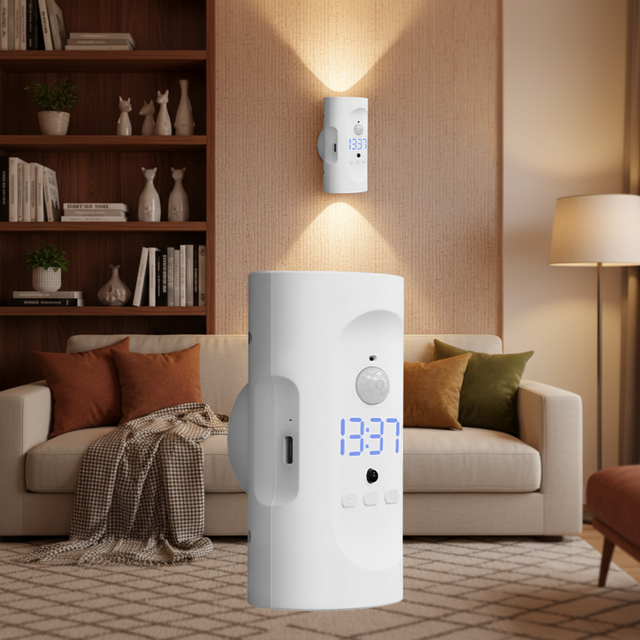 ABS USB Rechargeable Plug Bedroom Night Light Motion Sensor Clock Remote Control Magnetic Led Wall Lamp