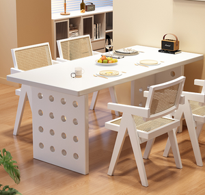 Table à manger moderne en bois massif avec pieds circulaires évidés, bureau à domicile, table de conférence, vente en gros pour cuisine et <span class=keywords><strong>restaurant</strong></span> - Product Image 2