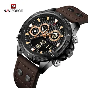 Reloj naviforce hombre9224トップブランド男性ビジネスデジタル男性時計ミリタリースポーツオリジナル本革クォーツ腕時計