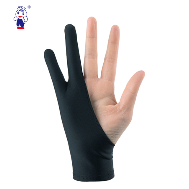 Anti-Slip Safety Gloves for Artists with Two Fingers Design Nylon Material Black S-M-L Sizes-Drawing & Painting for Tablet