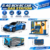 Voiture télécommandée 2,4 GHz avec station de ravitaillement, voitures de course RC à essence avec effet de fumée, son et lumières LED pour enfants