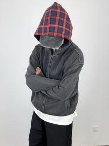 เสื้อฮู้ดแบบรูดซิปสำหรับผู้ชายผ้าฟลีซขนแกะพิมพ์ลายพัฟทั้งตัวออกแบบได้ตามที่ต้องการ - Product Image 4