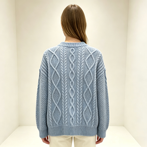 Pull en tricot torsadé pour femme, col rond, manches longues, couleur unie, tricot d'hiver - Product Image 3