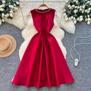 Robe sans manches style <span class=keywords><strong>Audrey</strong></span> Hepburn, coupe trapèze, col rond, taille élastique, robe de bureau élégante - Product Image 1