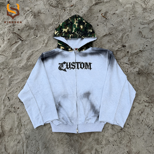 Custom <b>Retro</b> Acid Wash Hooded <b>Tracksuit</b> Set Camouflage Hood Baggy Straight Wide-leg Sports Pants Set 100% Cotton Men <b>Tracksuit</b> - Product Image 2