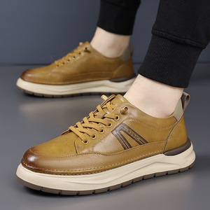 Baskets rétro en cuir pour hommes AoNag, bout rond, talon bas, chaussures de marche amorties, couleur unie, style sport décontracté - Product Image 2