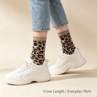Chaussettes mi-mollet décontractées pour femmes en jacquard léopard, mélange de coton peigné, personnalisables OEM, motif léopard tendance