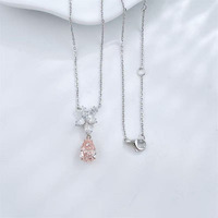 Collier Pendentif Ajustable pour Femme en Or Rose et Blanc 18K avec Diamant de Laboratoire Rose en Forme de Goutte à Quatre Griffes, Charme Diamant de Laboratoire Coloré