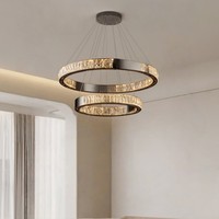 Lustre LED en cristal moderne de luxe pour escalier duplex, lumière variable tricolore, spirale circulaire, hauteur réglable, intelligent