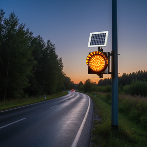 Feux clignotants LED solaires rouge-ambre 200 mm, boîtier noir SL-03-01-200 avec batterie sèche 6V 4Ah pour utilisation routière - Product Image 5