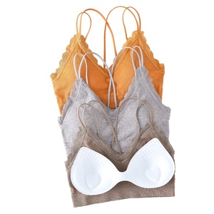 Deep V <b>Wire</b> Free Padded Bralette Lace <b>Bras</b> for Women Everyday Solid Thin XXL Crop Top Backless - Product Image 5