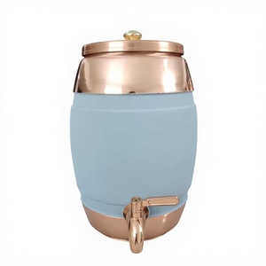 Distributeur d'eau moderne en cuivre avec couvercle et robinet, corps bleu clair, grande capacité, pour la maison et les fêtes - Product Image 1