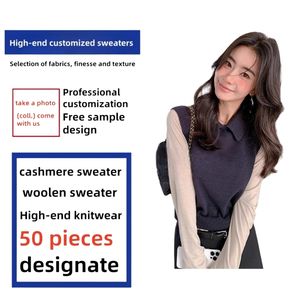 Custom Women's Casual Short <strong>Sleeveless</strong> <strong>Jumper</strong> for Spring Summer for <strong>Polo</strong> <strong>Neck</strong> Sweater in Solid Color with Front Logo - Product Image 1