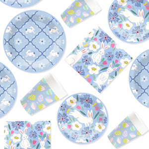 DAMAI Easter Themed Tableware Set Disposable Dessert Plates Bunny Flowers Paper Plate Napkins for Easter Indoor Decorations - Product Image 2
