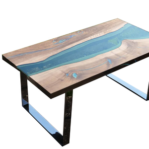 Tavolo da pranzo in resina epossidica con bordo e fiume tavolo da pranzo - Product Image 1