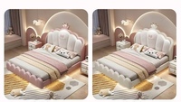 Lit princesse flottant en cuir avec barrières de sécurité, rangement, cadre en bois, design mignon de dessin animé, pour filles et adolescentes, lit suspendu, taille double pour chambre à coucher