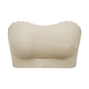 บราไร้สายแบบไม่มีสายรัดด้านหน้าสำหรับผู้หญิง บราแบบ Bandeau ไร้โครง ไม่ลื่น ขอบหยัก บราแบบ Tube Top บราเสริมฟองน้ำ - Product Image 1
