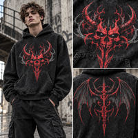 Sweat-shirt à capuche oversize unisexe en coton épais avec motif tête de mort délavé à l'acide, style streetwear