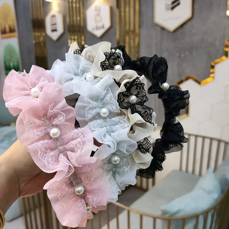 Diadema de perlas de encaje para mujer, accesorios para el cabello para niña, novedad de 2022