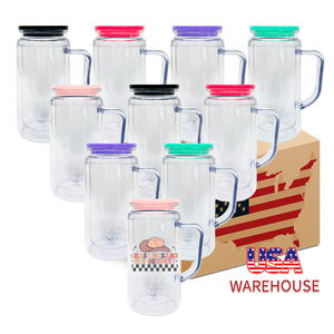 Tazze da Viaggio in Acrilico Trasparente con Manico, Pre-Forate, 12oz/16oz, per Decorazioni UV DTF, Stile Globo di Neve, per Caffè e Birra, Magazzino USA - Product Image 3