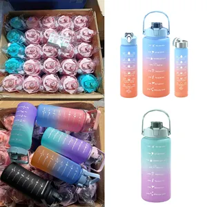 Hot sale 3 In 1 2L color changing cups motivational water bottle large capacity gym plastic water bottle gym set