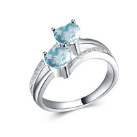 Bague en Zircon pour Femme, Style Tendance, Double Cœur, Plaqué Or, Bijou de Soirée, Vente en Gros