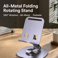 Support de téléphone en métal, rotation à 360 degrés, support de bureau pliable, compatible avec les téléphones et tablettes, design en plaque d'acier au carbone