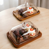Holztablett mit Glasdeckel Käsebox Butterdose Dessertteller Luxuriöser Vintage-Kuchenständer Küchen-Dekoration