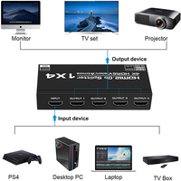 Répartiteur HDMI 1 entrée 4 sorties 4K 60Hz HDMI 2.0 Répartiteur 1x4 Boîte de distribution audio vidéo Full Ultra HD HDR HDCP 2.2 pour Blu-Ray PS5