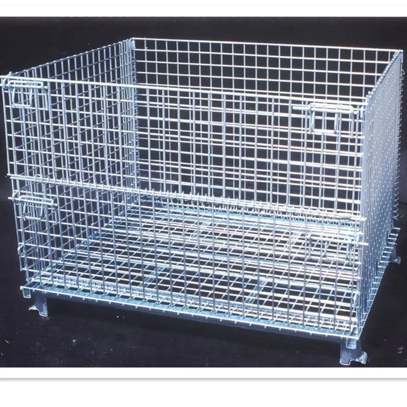 Galvanized Wire Mesh Container Foldable metal rolling Storage Cage