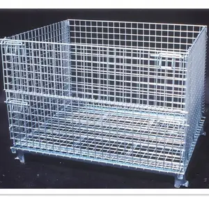 Galvanized Wire Mesh Container Foldable Metal Rolling Storage Cage