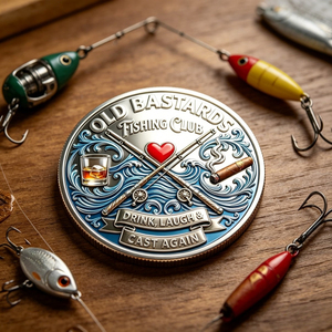3D reliëf gepersonaliseerde visclub uitdagingsmunt vintage skelet visser ontwerp metalen souvenir voor vissers oude klootzakken visclub - Product Image 3