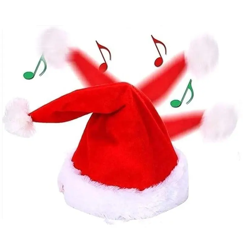 Chapéus de pelúcia com música de feliz natal, chapéu elétrico de desenho animado com orelha de veado turco, chapéu de natal em movimento