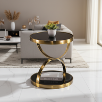 Table basse moderne en acier inoxydable noir durable, meubles de salon, verre trempé rond