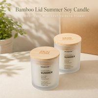 Bougie en cire de soja dans un bocal en verre givré avec couvercle en bois, parfumée à la crème de citron, menthe et verbenne, 220g, 40h, aromathérapie, faite à la main