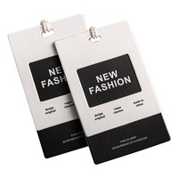 Étiquettes volantes personnalisées en carton noir et blanc avec fenêtre découpée et cordon pour vêtements, étiquettes de prix de marque